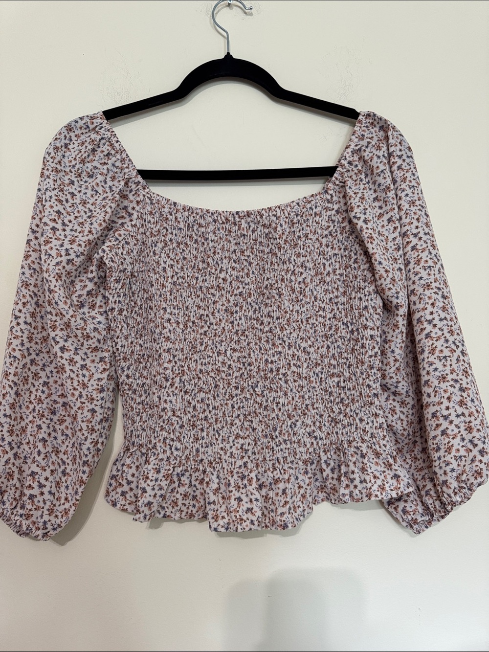 Paper Crane Cream Floral Smocked Square-Neck Crop Top